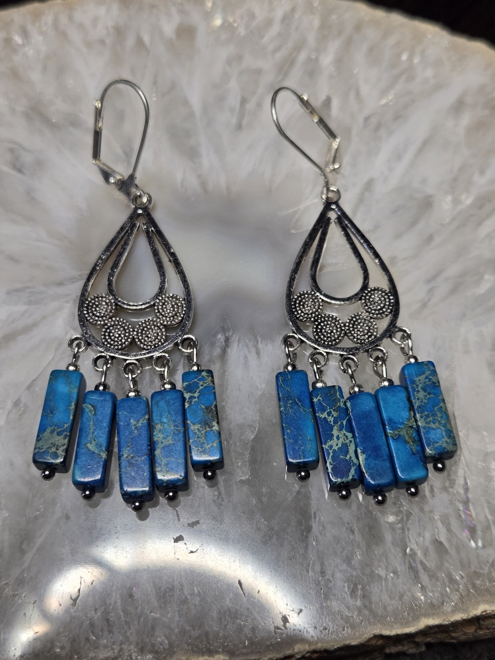 Blue Sea Sediment Jasper Chandelier Earrings